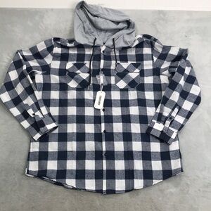 Coofandy Comfy Flannel Hooded Plaid Jacket Blue & White 2X New
